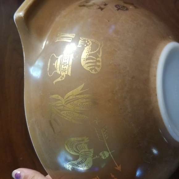 PYREX Early American Rooster pattern Cinderella brown and gold mixing bowl - Picture 6 of 12